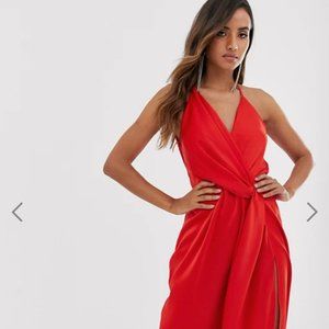 ASOS drape midi red dress in satin